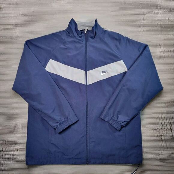 NIKE Classic Men's XXL Windbreaker Navy Gray Jacket Full Zip Lined Comfort - Picture 1 of 11